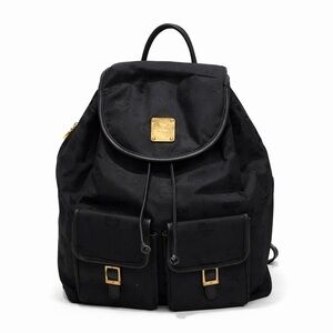MCM Black Backpack  Nylon Canvas with Gold Details